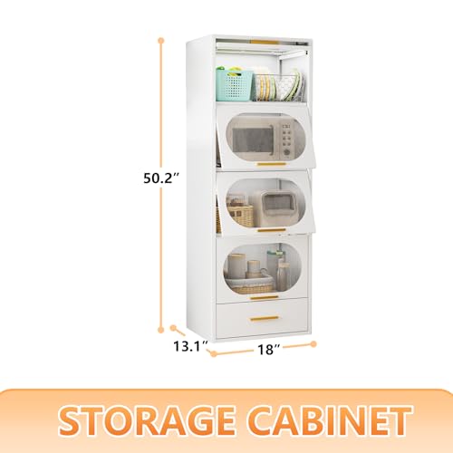 White Metal Kitchen Storage Cabinet with Clear Doors B908671