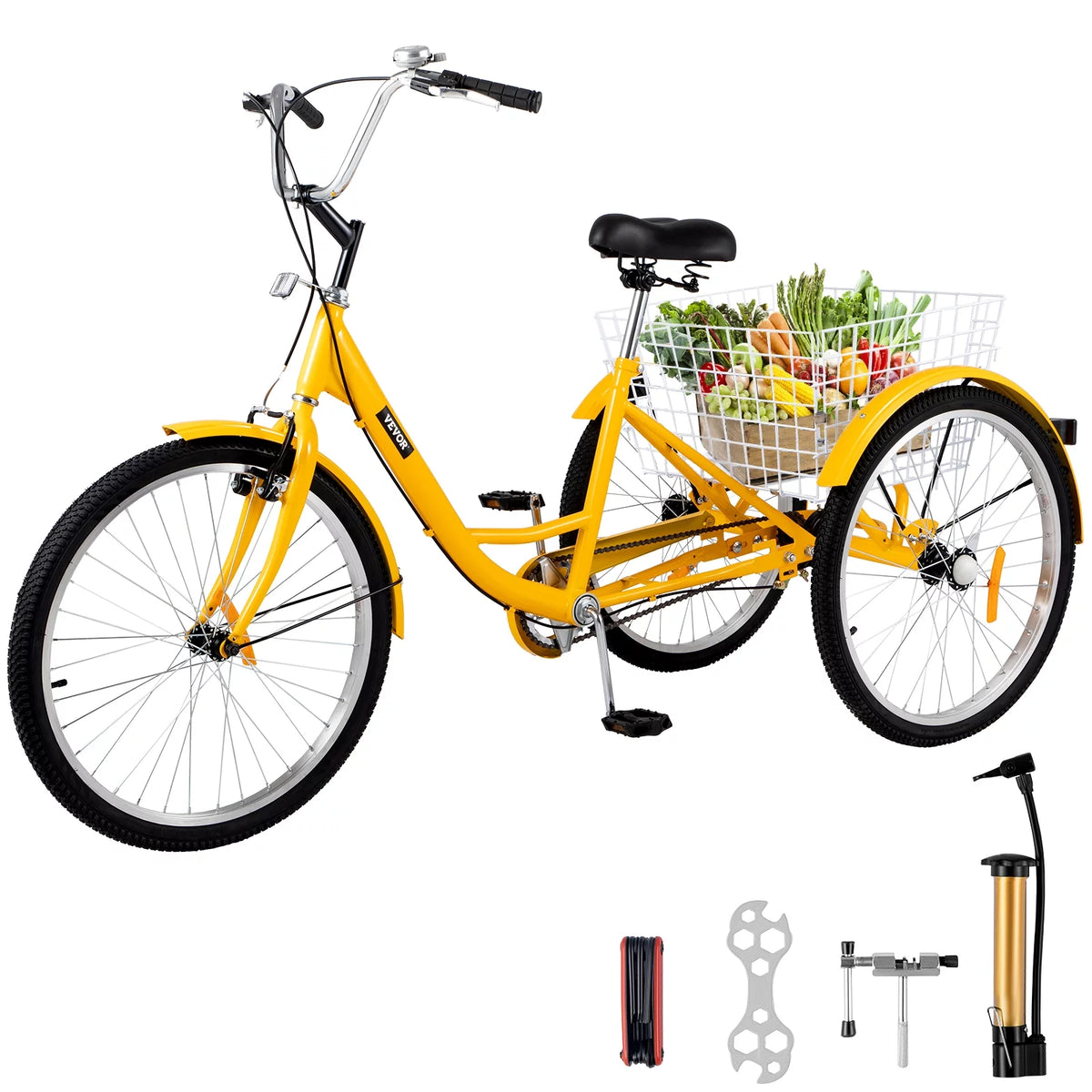 24 inch 1-Speed Yellow Adult Tricycle with Cargo Basket G363245