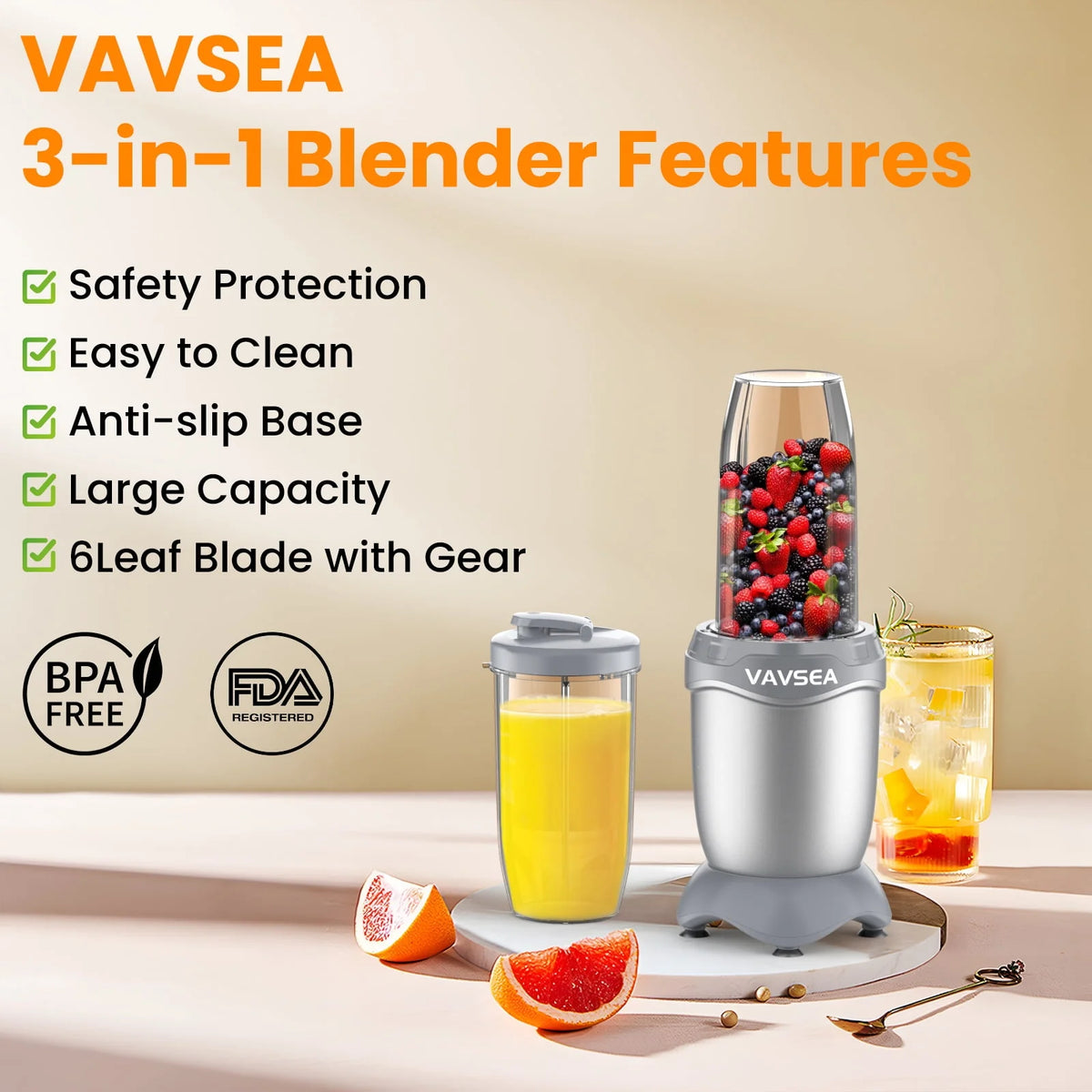 3-in-1 Smoothies Blender, 11 Pcs Countertop Blender, BPA Free L7249