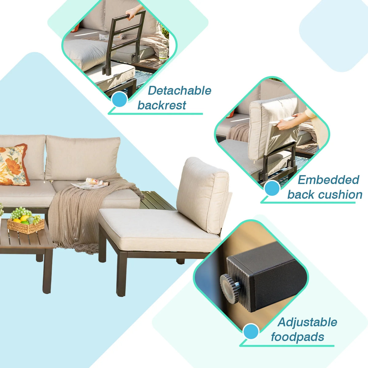 6-Piece Patio Conversation Set Outdoor Sofa with Cushions N59877