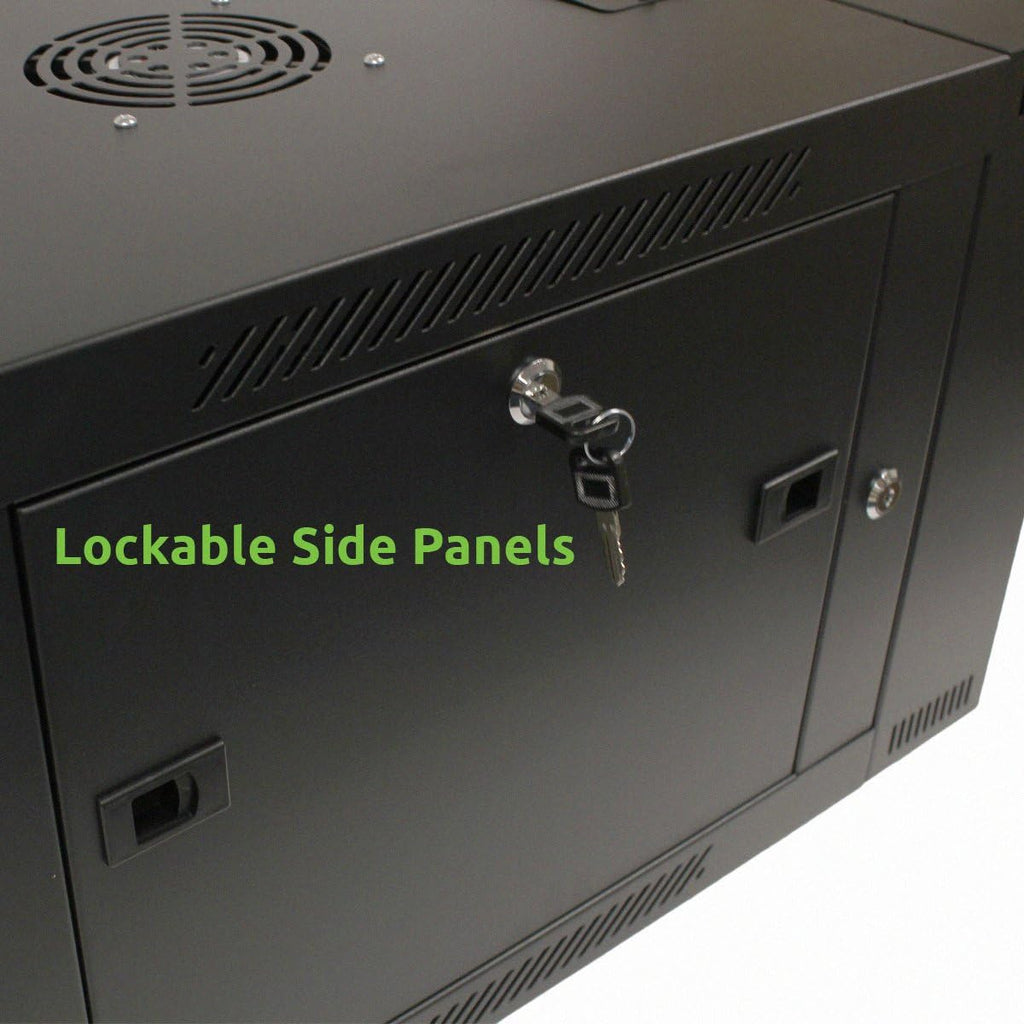 6U Wall-Mount Network Cabinet Enclosure, 600mm Depth, Hinged Back, Swing Gate Server Cabinet, Locks, Reversible Glass Front Door, 2 Fans L9094