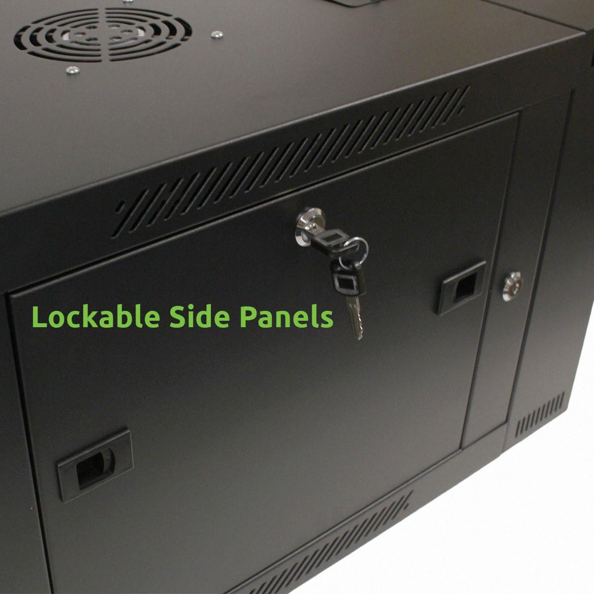 6U Wall-Mount Network Cabinet Enclosure, 600mm Depth, Hinged Back, Swing Gate Server Cabinet, Locks, Reversible Glass Front Door, 2 Fans L9094