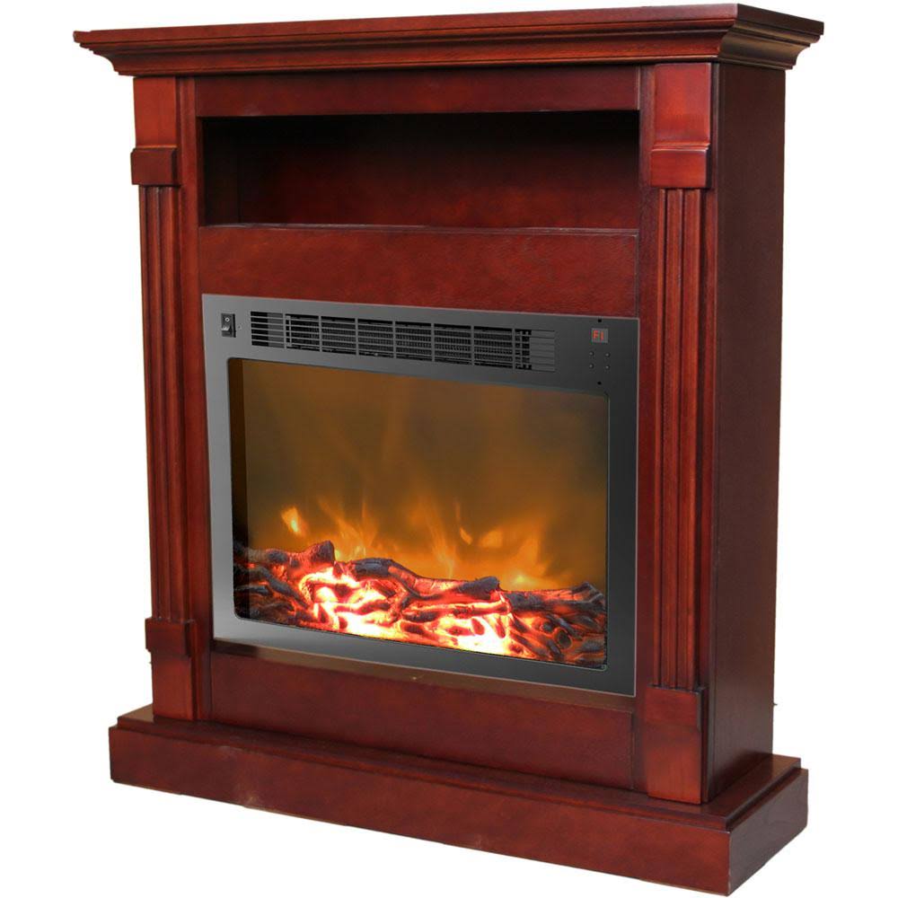 Mahogany Electric Fireplace with Log Insert and Mantel O638590