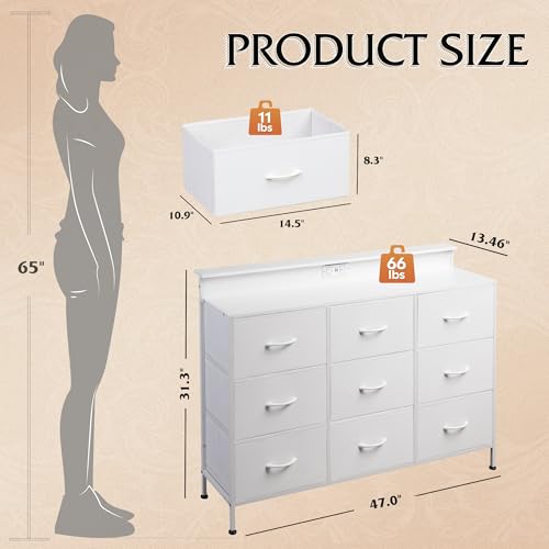 Black 9 Drawer Fabric Dresser with LED Lights and Charging Station G297