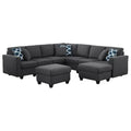 Dark Gray Fabric Reversible Sectional Sofa with Two Ottoman W628