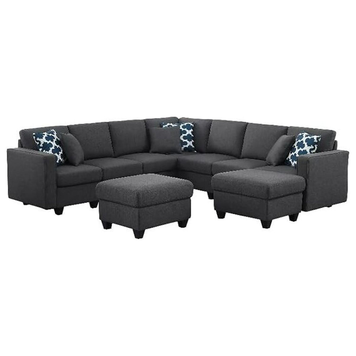 Dark Gray Fabric Reversible Sectional Sofa with Two Ottoman W628