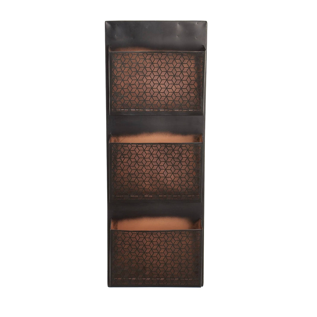 Metallic Black / Beige Wall Mounted 3 Pocket Letter Holder H17904