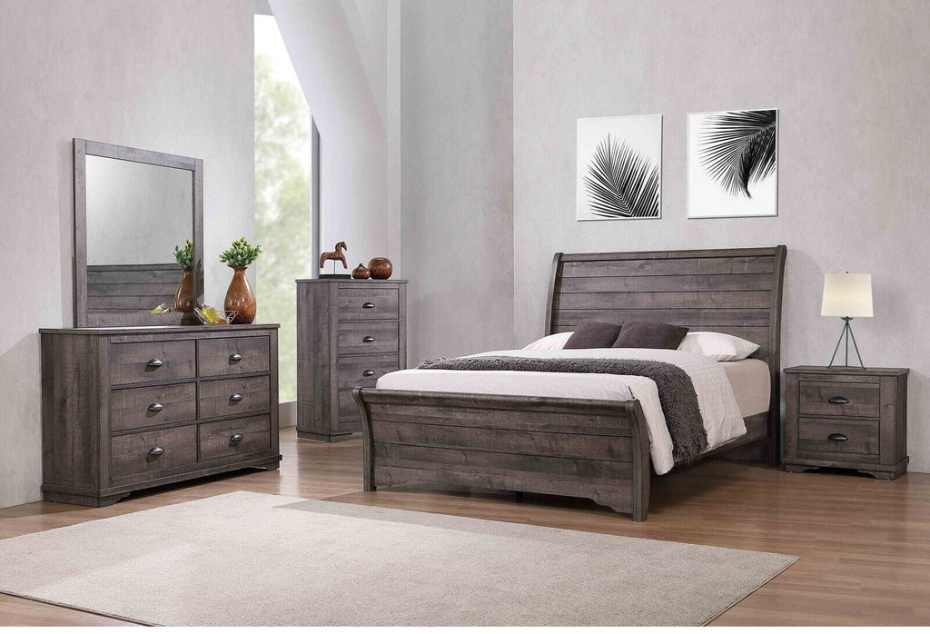 6pc Queen Size Bed Dresser Mirror Chest Nightstand Set Wooden Furniture Gray Q967