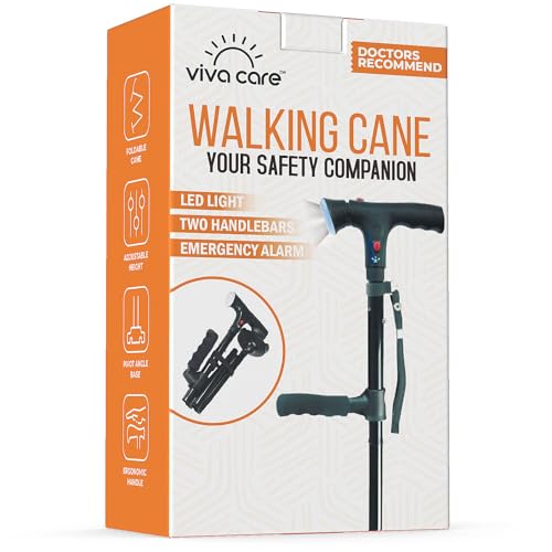 Foldable Adjustable Lightweight Walking Cane with Light & Alarm H7759