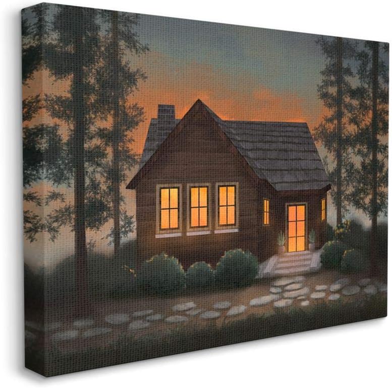 Cabin In The Woods Country Landscape Canvas Wall Art S467