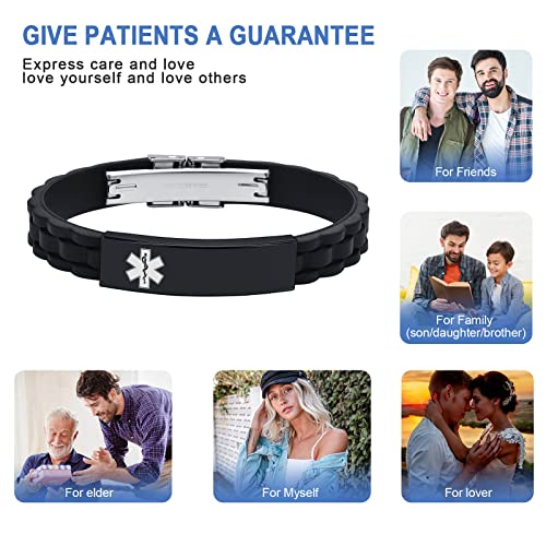 Custom Silicone Rubber Strap Stainless Steel Medical Alert Bracelet K588169