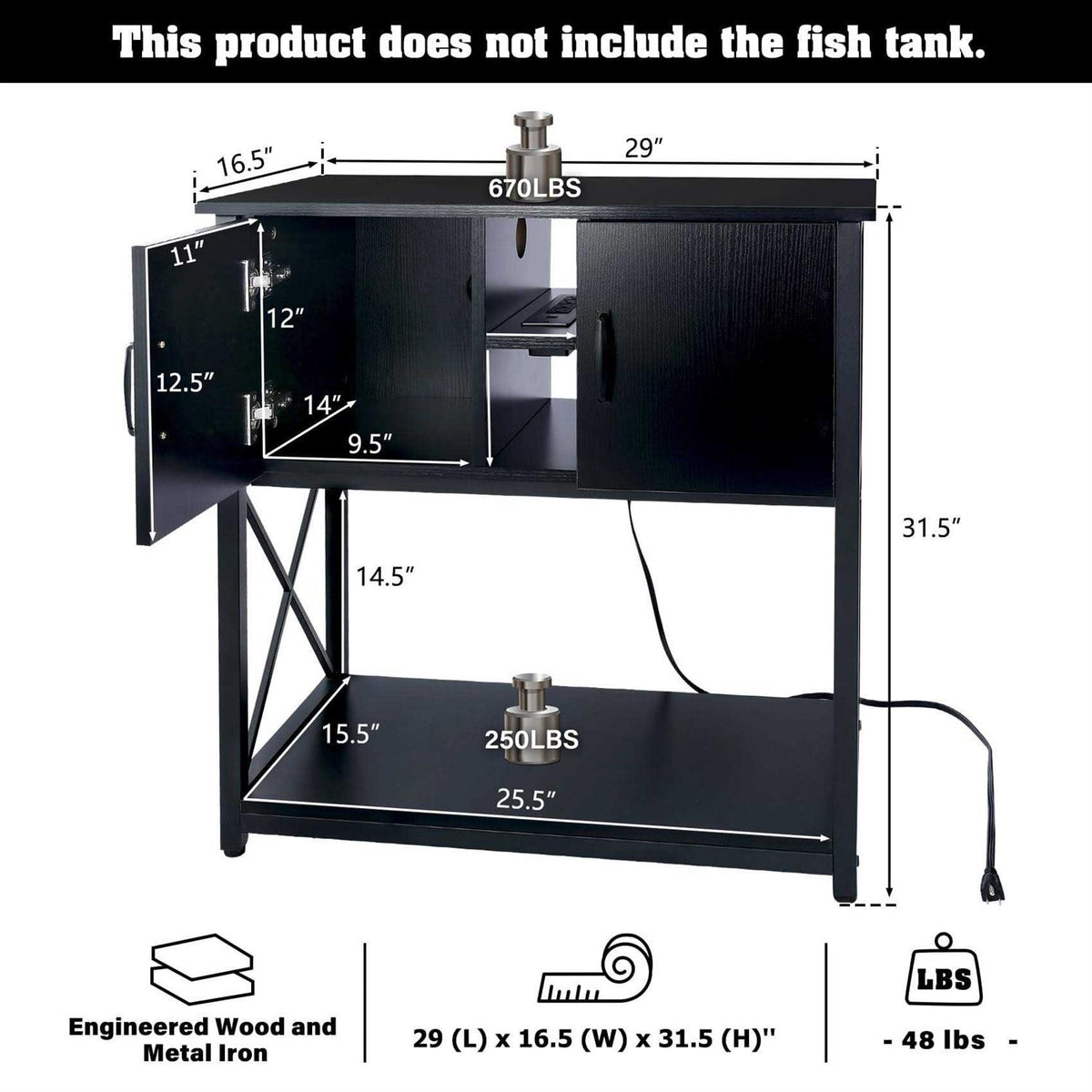10-29 Gallon Aquarium Stand with Cabinet and Power Outlets Q9527