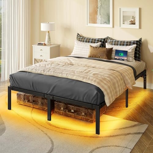 Full Bed Frame with USB Charging Station and LED Lights Y69630