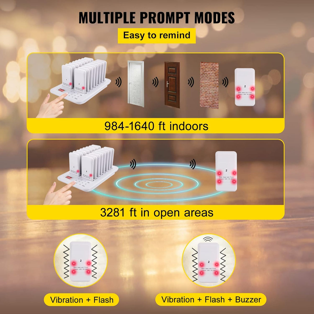 Wireless Paging Queuing Calling System with Vibration, Flashing and Buzzer R9163
