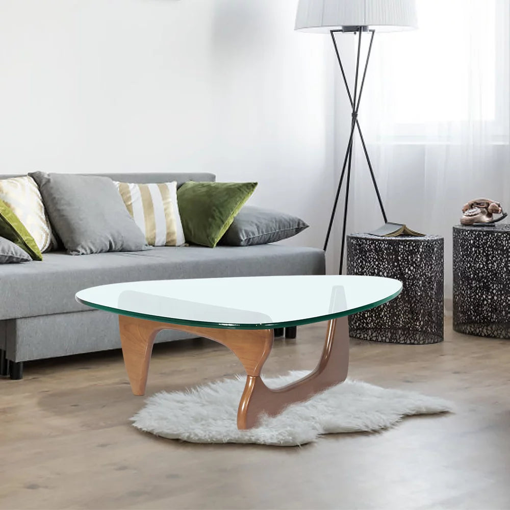 Light Walnut Triangle Coffee Table Wood Base Q334679