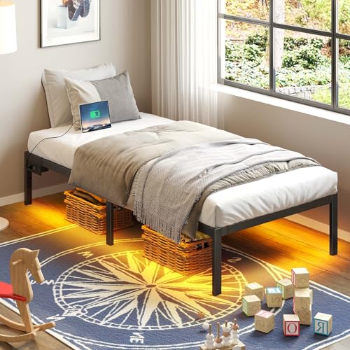 Full Bed Frame with USB Charging Station and LED Lights Y69630