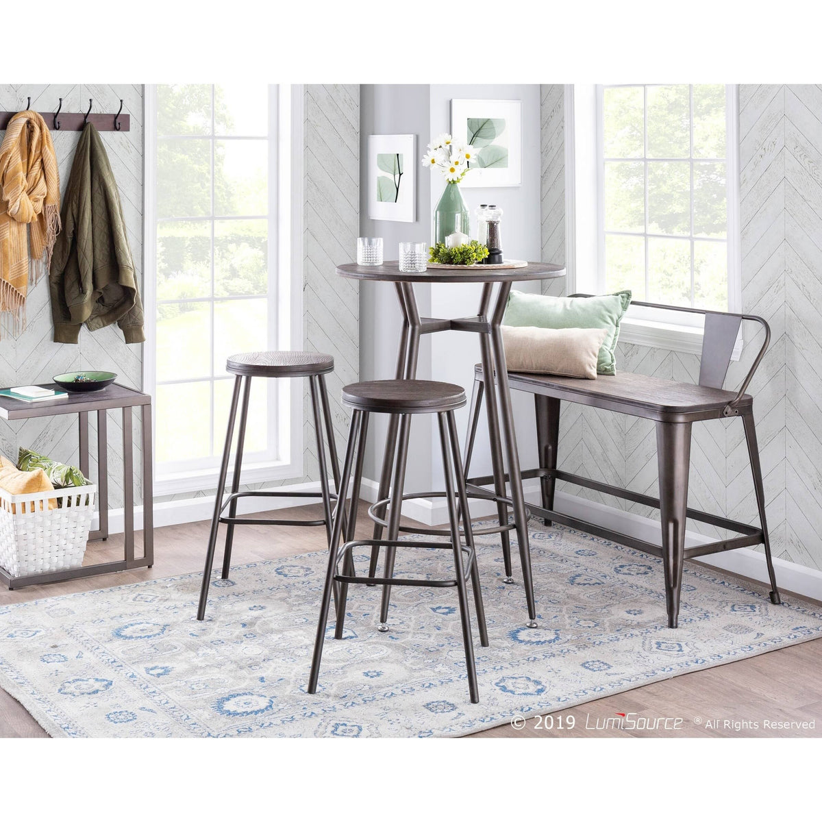 Industrial Round Bar Stool (Set of 2) Vintage White/Espresso Y1628