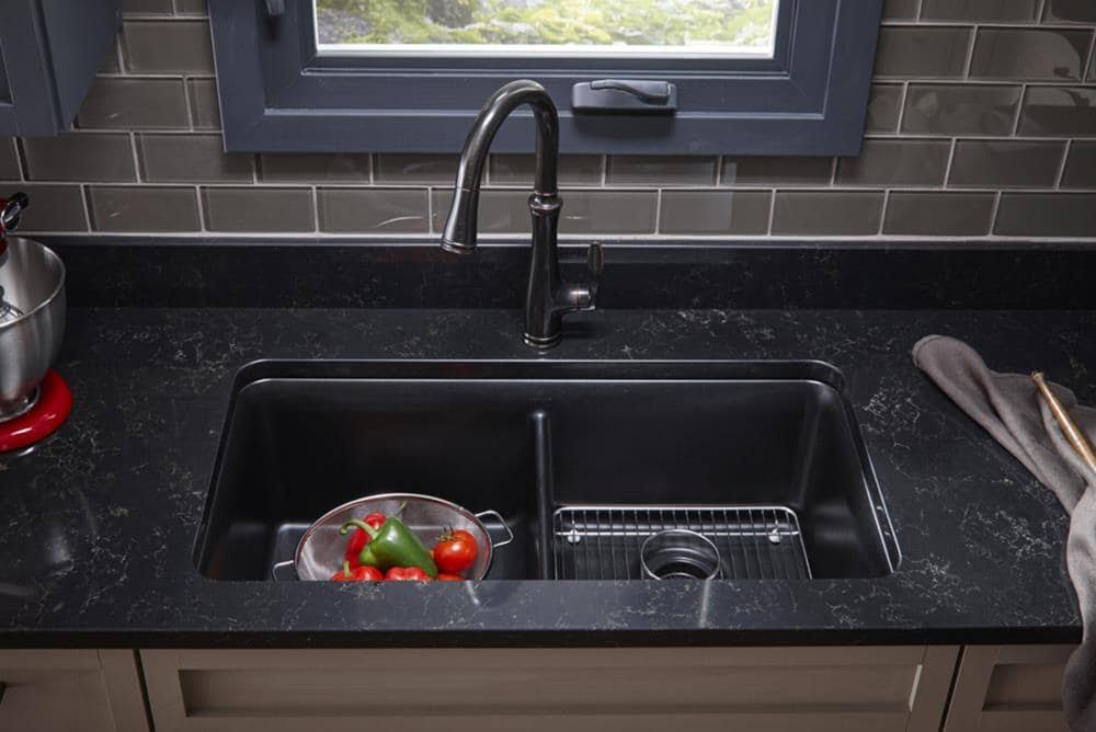 Matte Black Undermount Double-Equal Kitchen Sink with Rack M739