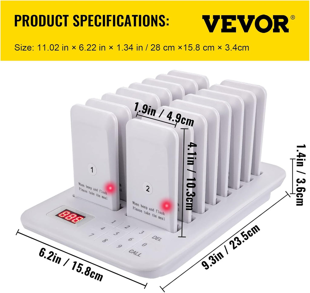 Wireless Paging Queuing Calling System with Vibration, Flashing and Buzzer R9163