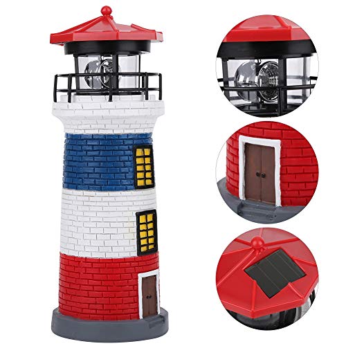 LED Solar Lighthouse Statue Rotating Lawn Decorations I23558