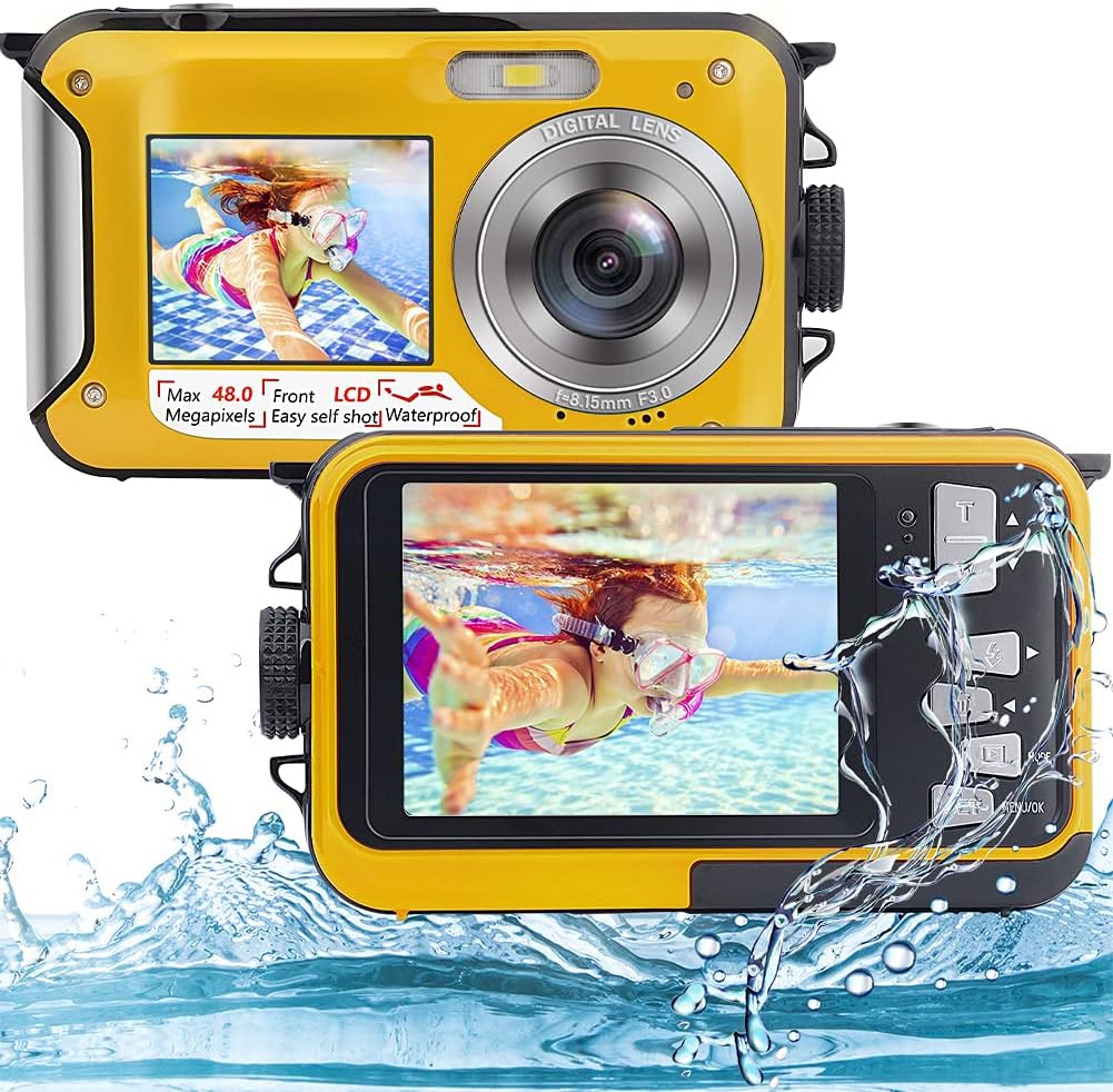 Underwater Camera Full HD 2.7K 48MP Waterproof Camera Dual Screen Digital with 16X Digital Zoom A3771