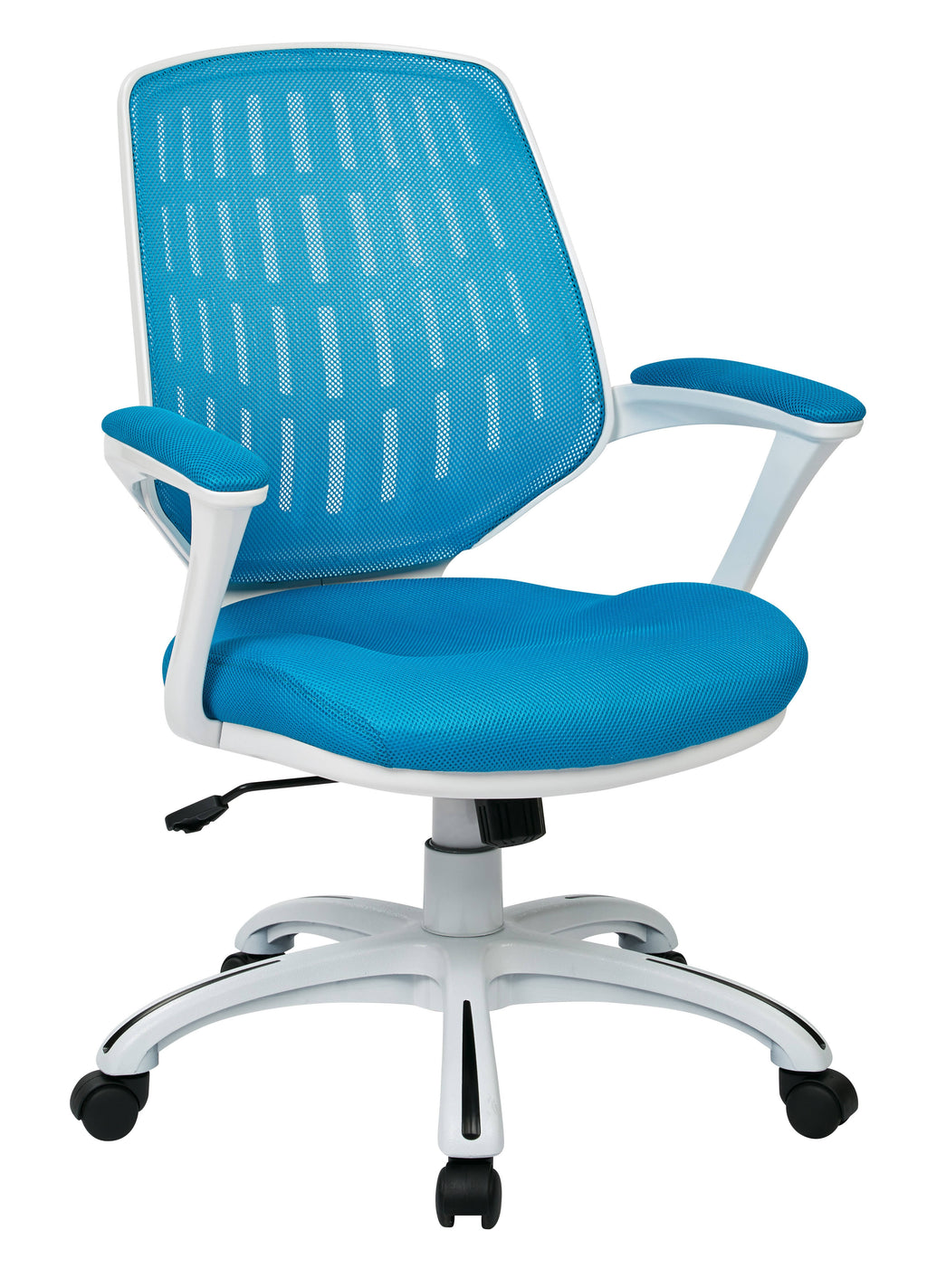 White Frame Blue Mesh Fabric Office Chair with Arms A193547
