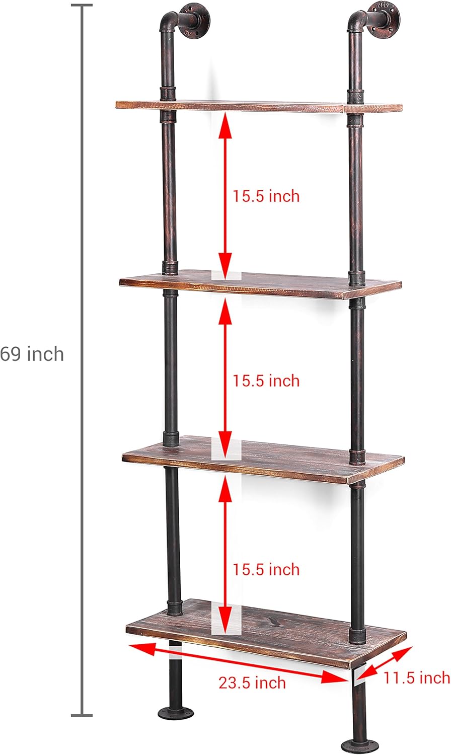 Brown Wood Wall-Mounted Shelves Bookcase Storage Rack R5651