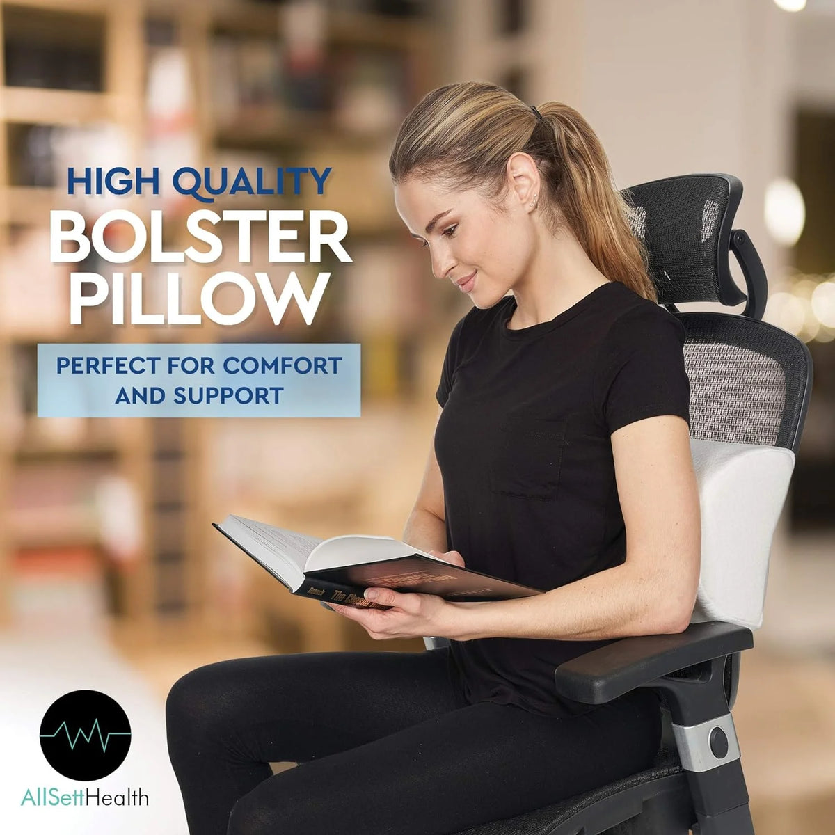 2 Pack XXL Half Moon Bolster Pillow with White Cotton Machine Washable Cover, Premium Memory Foam, 20.5" x 8" x 4.5" T387