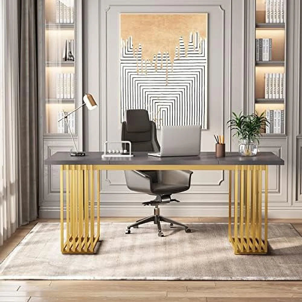 70.9" Wood Computer Desk with Black Metal Legs V94397