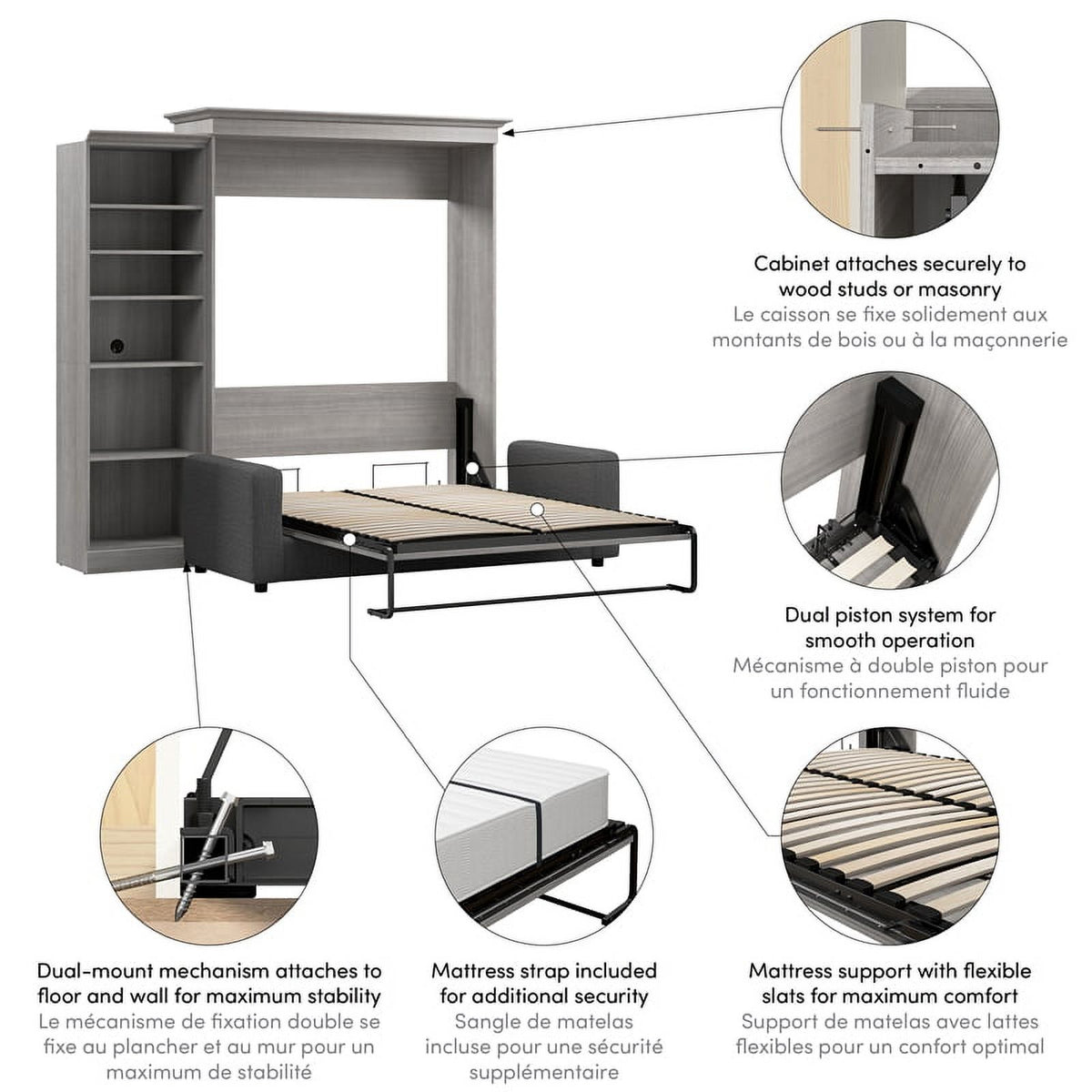 Gray Queen Murphy Bed with Sofa V84321