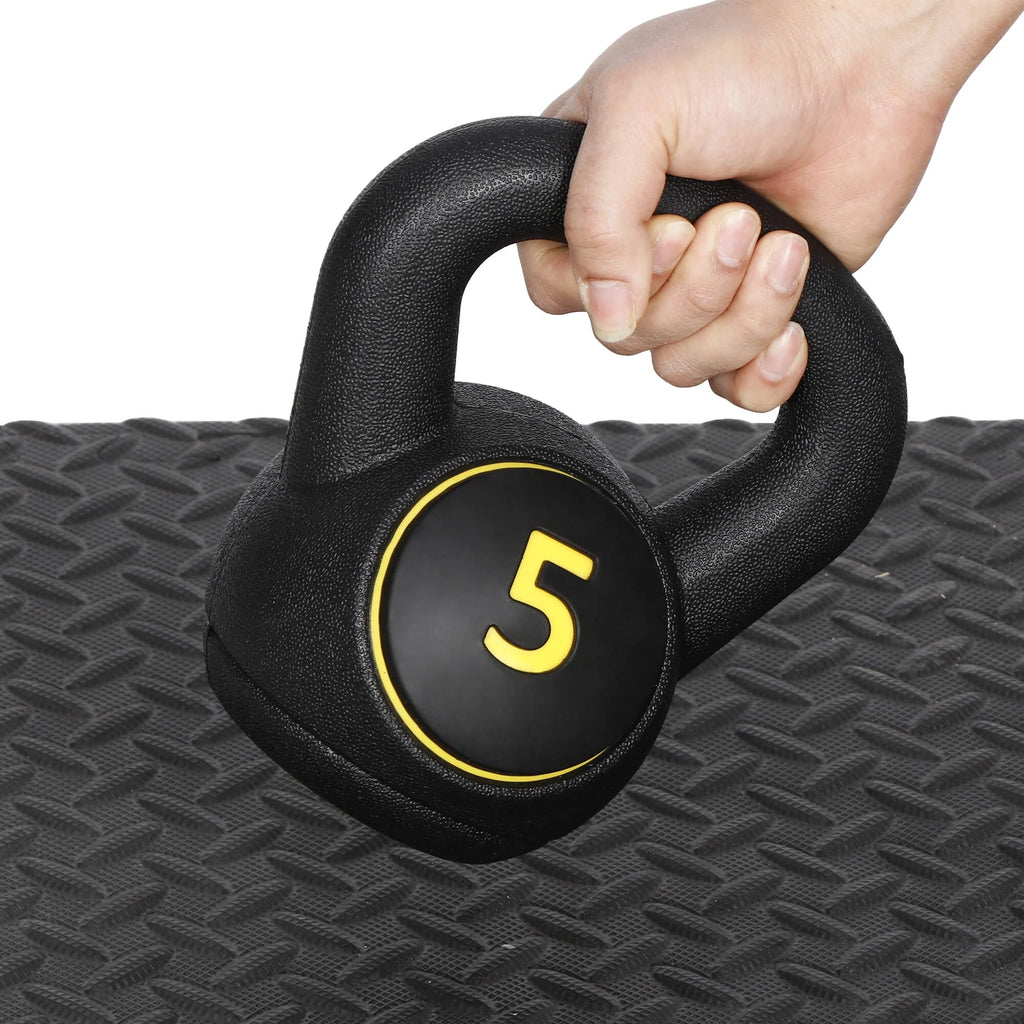 3 Piece 5lb 10lb 15lb Kettlebell Set with Storage Rack T8011