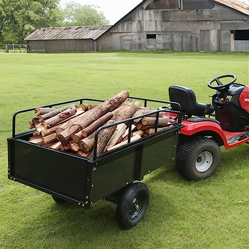 Heavy Duty Steel ATV Dump Cart, 750 lbs, 15 Cubic Feet Garden Utility with Removable Sides Y762269