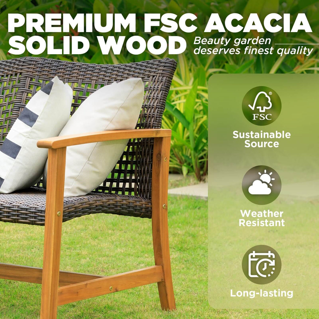 Teak Finish Acacia Patio Wicker Sofa Couch T927