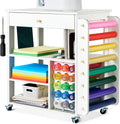 Mobile Craft Storage with 23 Vinyl Roll Holder, Craft Table Stand with Wheels, Crafting Cabinet with Large Drawers O40703