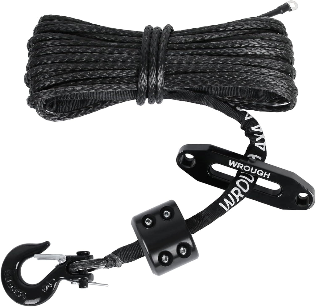 1/4" 50 Ft Black Synthetic Winch Rope with Steel Hook N9492