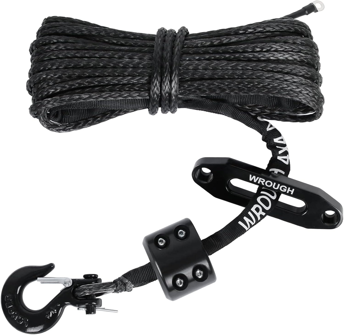 1/4" 50 Ft Black Synthetic Winch Rope with Steel Hook N9492