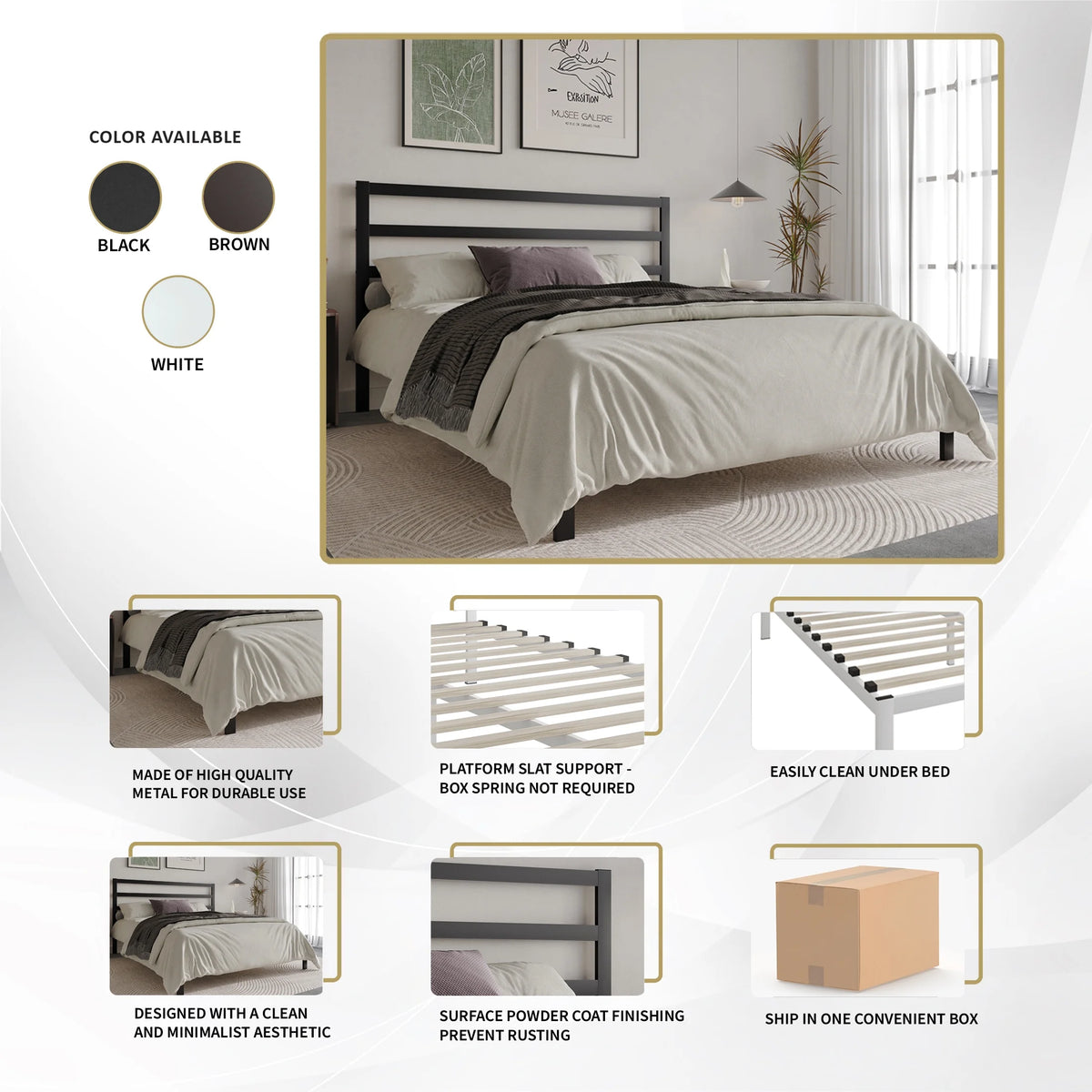 Queen Size Black Metal Platform Bed U520286