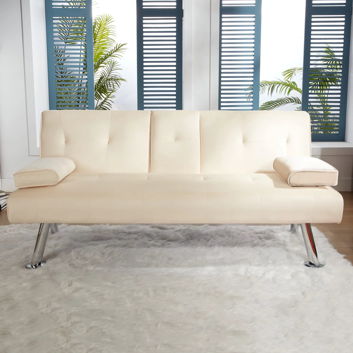 65" Upholstered Folding Futon Sofa Bed Convertible Couch L2263