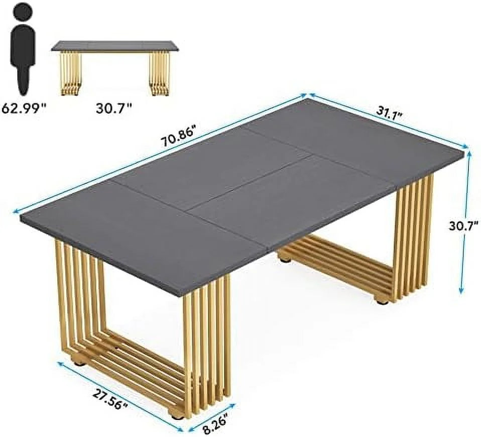70.9" Wood Computer Desk with Black Metal Legs V94397