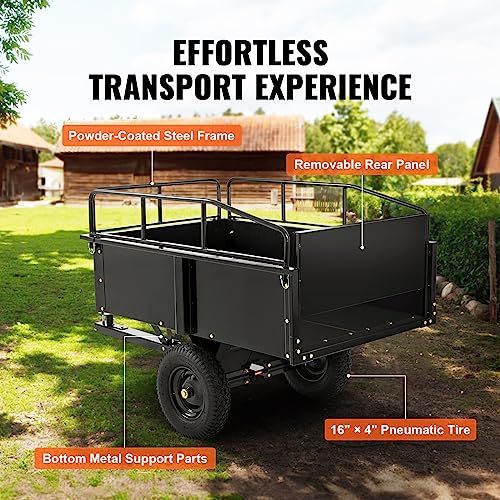 Heavy Duty Steel ATV Dump Cart, 750 lbs, 15 Cubic Feet Garden Utility with Removable Sides Y762269