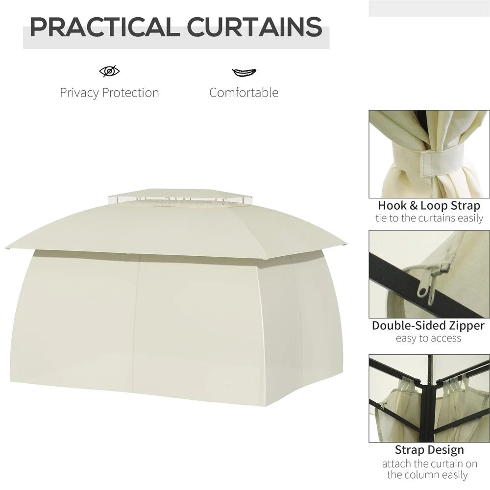Double Vented Roof Patio Gazebo with Steel Frame and Curtain Sidewalls X87958