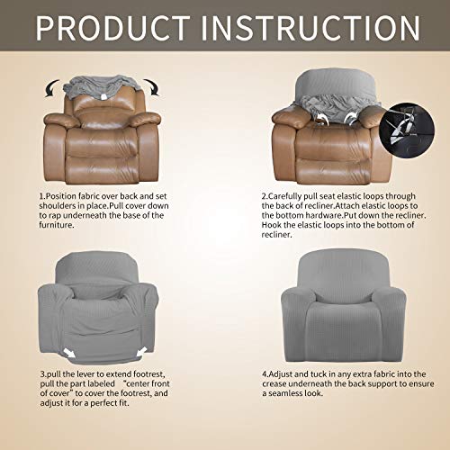 Oversize Recliner Stretch Sofa Slipcover 1 Piece Polyester Spandex Jacquard Fabric Natural I6867
