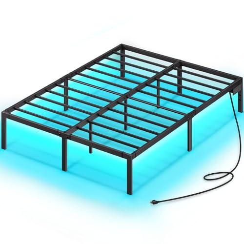 Full Bed Frame with USB Charging Station and LED Lights Y69630