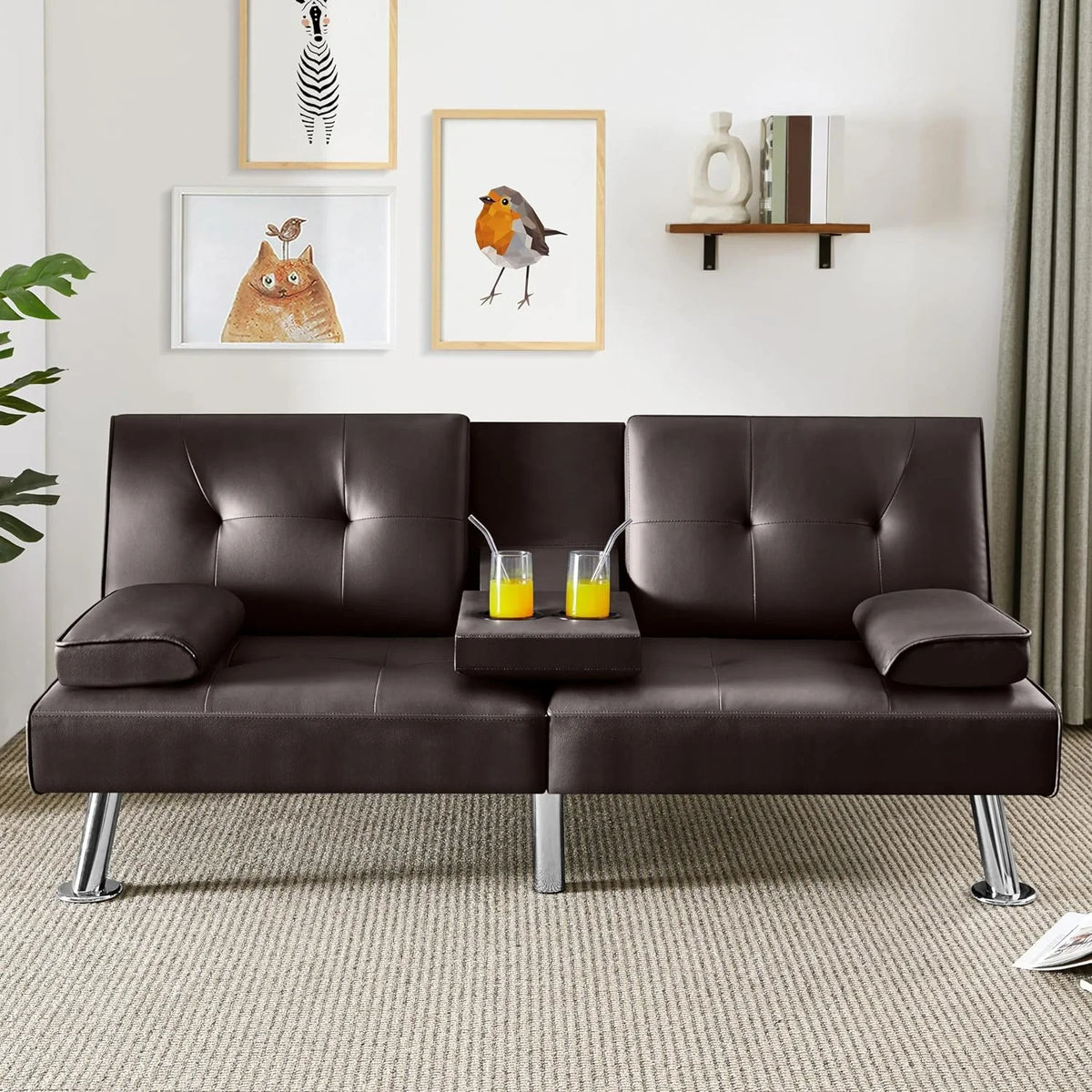 Espresso Faux Leather Convertible Sleeper Sofa H666912
