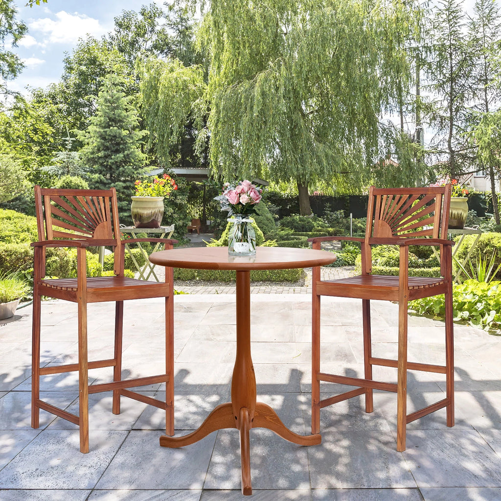Set of 2 Acacia Wood Bar Stools with Armrests Y825