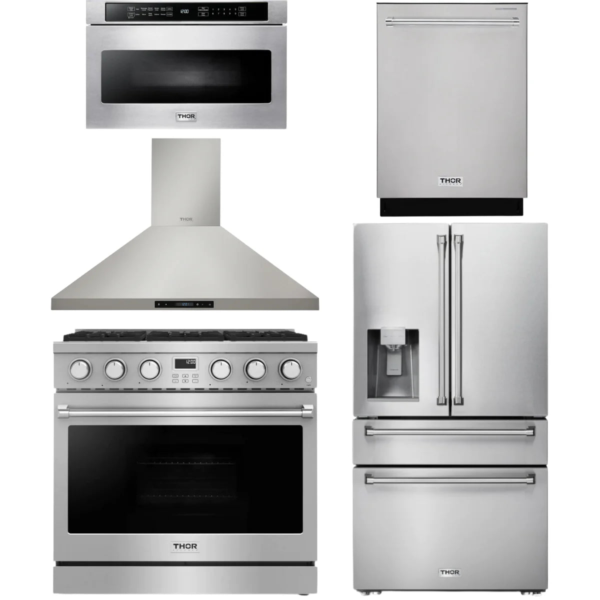 36 Gas Range, Range Hood, Refrigerator, Dishwasher and Microwave T4996