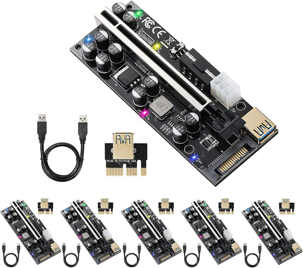 PCIE Riser 10 Solid Capacitors with RGB LED Light & 60cm USB 3.0 Extension Cable, Pack of 2 O986