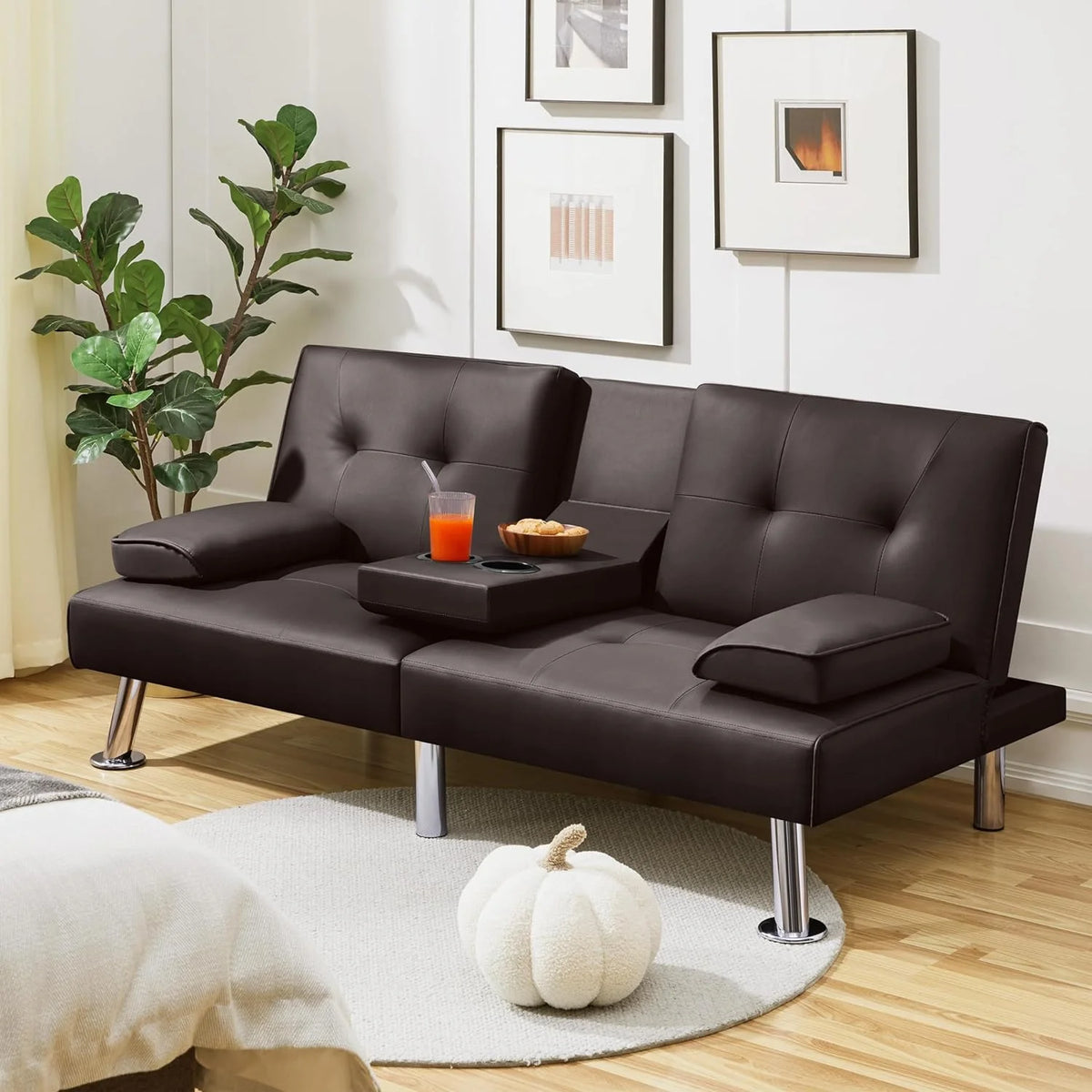 Espresso Faux Leather Convertible Sleeper Sofa H666912