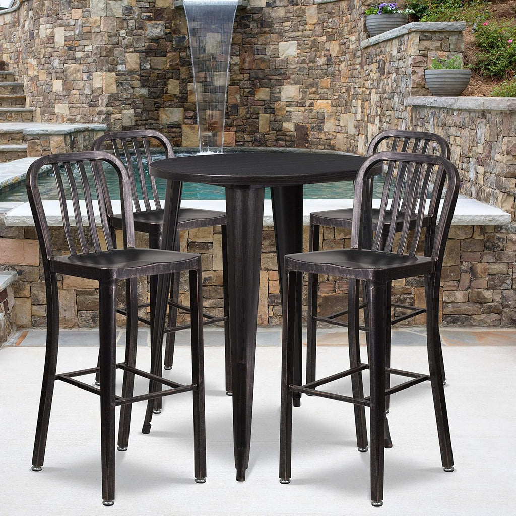 Silver Metal Bar Table Set with 4 Stools L983621