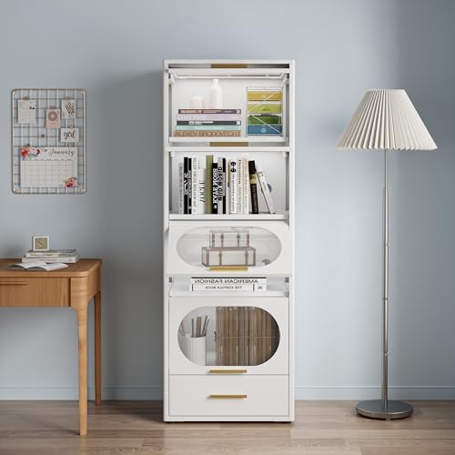 White Metal Kitchen Storage Cabinet with Clear Doors B908671